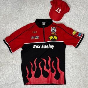Dreamguy Men’s Rex Easley Racing Shirt Costume (size L) W/ Adjustable Cap Hat